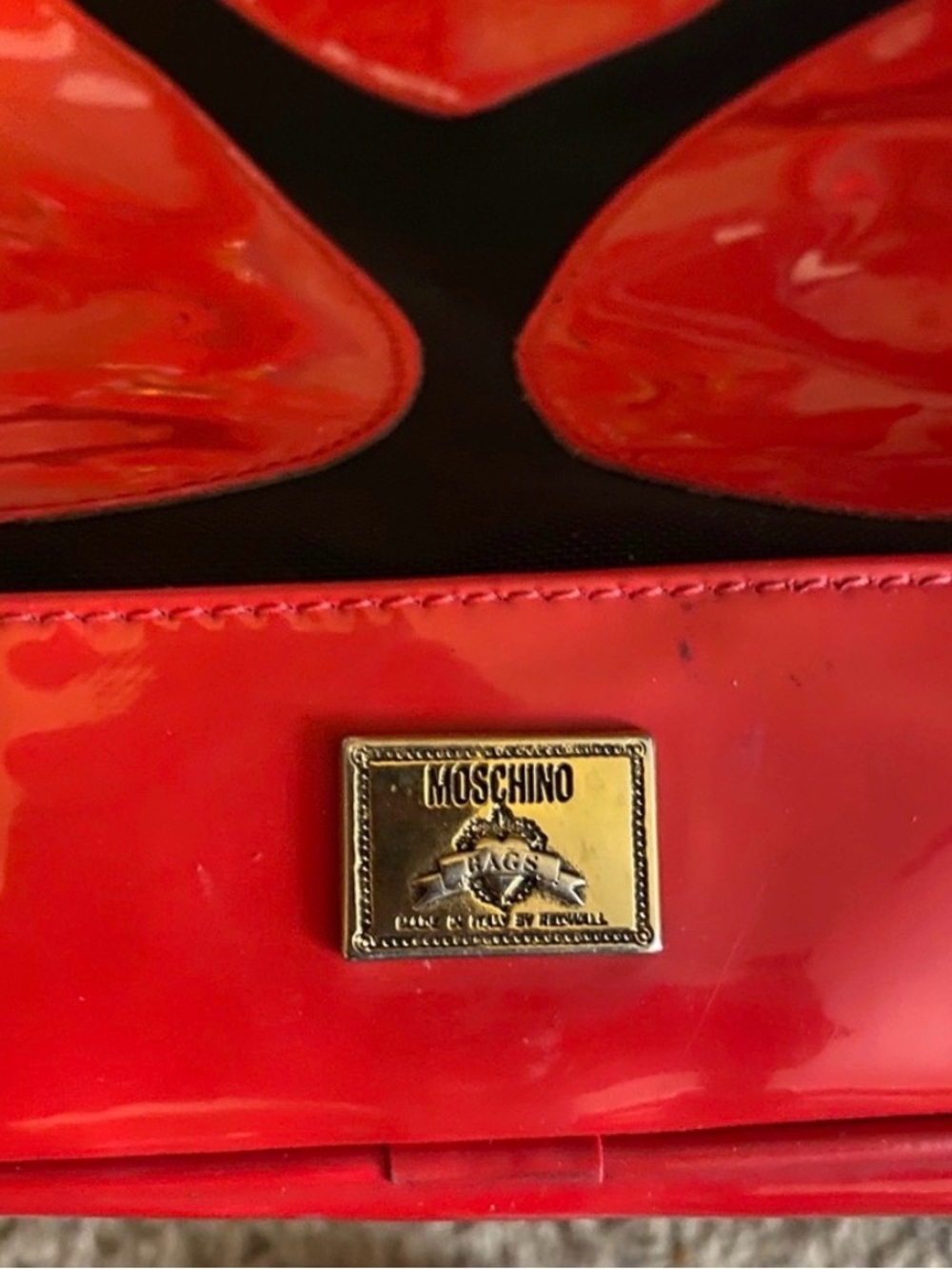 Moschino Red and Black Patent Heart Tote - Picture 3 of 6